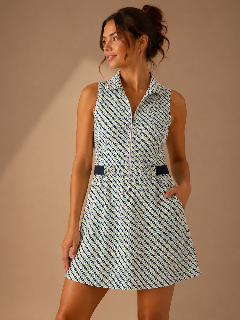 Cracked Wheat Sleeveless Golf Dress Women's Small Geometric Print
